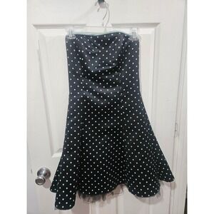Vintage Jessica McClintock Gunne Sax Polka Dot Strapless Mini Dress Black Blue 5